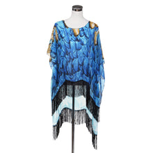Load image into Gallery viewer, Large Wide Chiffon Feather Fringe Kimono Wrap Poncho Blouse Beach Cover Up