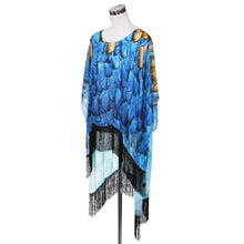 Load image into Gallery viewer, Large Wide Chiffon Feather Fringe Kimono Wrap Poncho Blouse Beach Cover Up