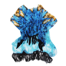 Load image into Gallery viewer, Large Wide Chiffon Feather Fringe Kimono Wrap Poncho Blouse Beach Cover Up