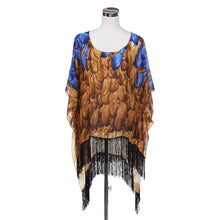 Load image into Gallery viewer, Large Wide Chiffon Feather Fringe Kimono Wrap Poncho Blouse Beach Cover Up