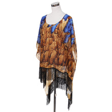 Load image into Gallery viewer, Large Wide Chiffon Feather Fringe Kimono Wrap Poncho Blouse Beach Cover Up