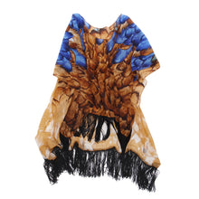 Load image into Gallery viewer, Large Wide Chiffon Feather Fringe Kimono Wrap Poncho Blouse Beach Cover Up