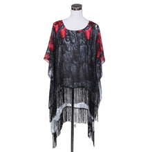 Load image into Gallery viewer, Large Wide Chiffon Feather Fringe Kimono Wrap Poncho Blouse Beach Cover Up