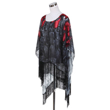 Load image into Gallery viewer, Large Wide Chiffon Feather Fringe Kimono Wrap Poncho Blouse Beach Cover Up