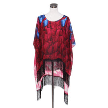 Load image into Gallery viewer, Large Wide Chiffon Feather Fringe Kimono Wrap Poncho Blouse Beach Cover Up