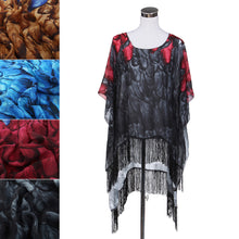 Load image into Gallery viewer, Large Wide Chiffon Feather Fringe Kimono Wrap Poncho Blouse Beach Cover Up