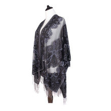 Load image into Gallery viewer, Premium Burnout Lace Floral Fringed Chiffon Kimono Cardigan Beach Cover Up