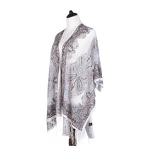 Load image into Gallery viewer, Premium Burnout Lace Floral Fringed Chiffon Kimono Cardigan Beach Cover Up
