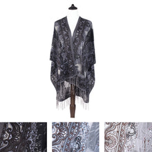 Load image into Gallery viewer, Premium Burnout Lace Floral Fringed Chiffon Kimono Cardigan Beach Cover Up