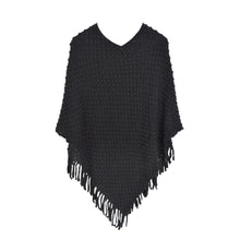 Load image into Gallery viewer, Premium Solid Color Soft Bobble Knit Tassel Crochet Poncho Cape Shawl Wrap