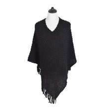 Load image into Gallery viewer, Premium Solid Color Soft Bobble Knit Tassel Crochet Poncho Cape Shawl Wrap
