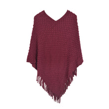 Load image into Gallery viewer, Premium Solid Color Soft Bobble Knit Tassel Crochet Poncho Cape Shawl Wrap