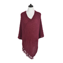 Load image into Gallery viewer, Premium Solid Color Soft Bobble Knit Tassel Crochet Poncho Cape Shawl Wrap