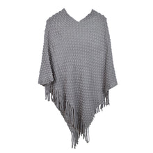 Load image into Gallery viewer, Premium Solid Color Soft Bobble Knit Tassel Crochet Poncho Cape Shawl Wrap