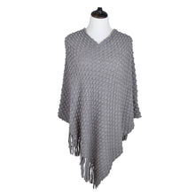 Load image into Gallery viewer, Premium Solid Color Soft Bobble Knit Tassel Crochet Poncho Cape Shawl Wrap