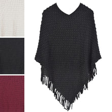 Load image into Gallery viewer, Premium Solid Color Soft Bobble Knit Tassel Crochet Poncho Cape Shawl Wrap