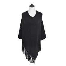 Load image into Gallery viewer, Premium Solid Color Soft Knit Pullover Winter Fringe Poncho Shawl Wrap Cape