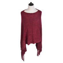 Load image into Gallery viewer, Premium Solid Color Soft Knit Pullover Winter Fringe Poncho Shawl Wrap Cape