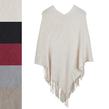 Load image into Gallery viewer, Premium Solid Color Soft Knit Pullover Winter Fringe Poncho Shawl Wrap Cape