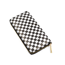 Load image into Gallery viewer, Premium Smooth Vegan Leather Black White Checkered Continental Zip Around Wallet