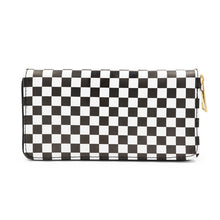 Load image into Gallery viewer, Premium Smooth Vegan Leather Black White Checkered Continental Zip Around Wallet