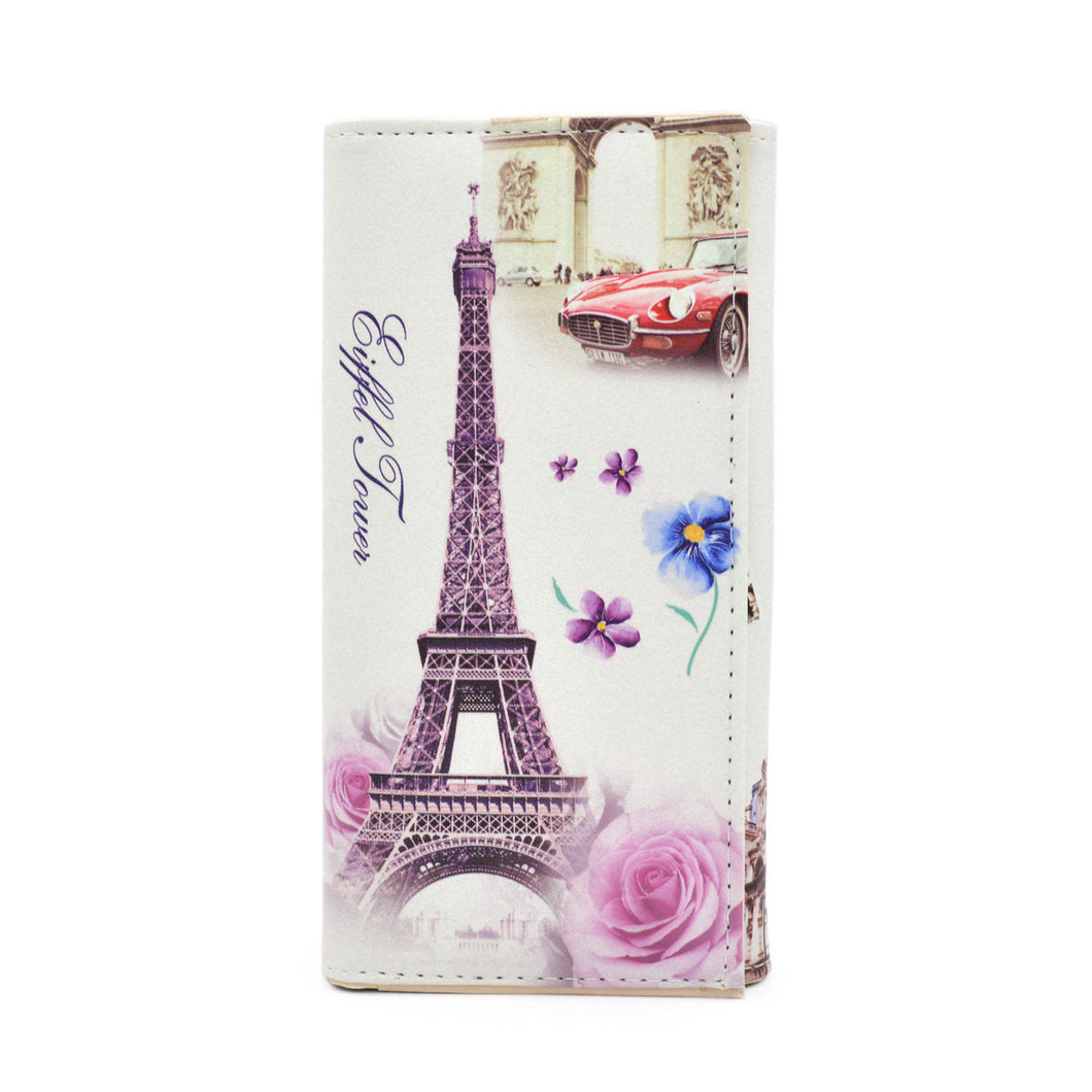 Premium France Eiffel Tower Paris Floral Print PU Leather Continental Wallet