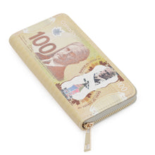Load image into Gallery viewer, Canadian Dollar 100 CAD Currency Money Bill Print PU Leather Zip Around Wallet
