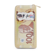 Load image into Gallery viewer, Canadian Dollar 100 CAD Currency Money Bill Print PU Leather Zip Around Wallet

