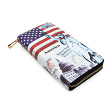 Load image into Gallery viewer, Premium USA US American Flag City Landmark Print PU Leather Zip Around Wallet