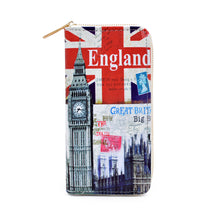 Load image into Gallery viewer, Premium British Union Jack Flag London City Print PU Leather Zip Around Wallet