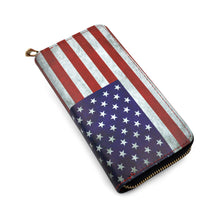 Load image into Gallery viewer, Premium Vintage USA US American Flag Print PU Leather Zip Around Wallet