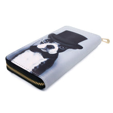 Load image into Gallery viewer, Boston Terrier Gentleman Puppy Dog Animal Print PU Leather Zip Around Wallet