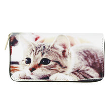 Load image into Gallery viewer, Premium Cute Brown Kitty Cat Animal Print PU Leather Zip Around Wallet