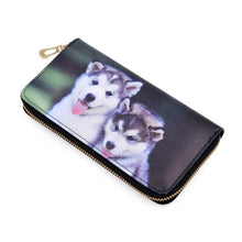 Load image into Gallery viewer, Premium Cute Husky Puppies Dog Buddies Animal Print PU Leather Zip Around Wallet