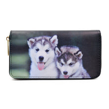 Load image into Gallery viewer, Premium Cute Husky Puppies Dog Buddies Animal Print PU Leather Zip Around Wallet