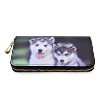 Load image into Gallery viewer, Premium Cute Husky Puppies Dog Buddies Animal Print PU Leather Zip Around Wallet