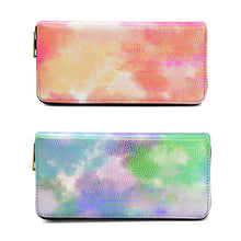 Load image into Gallery viewer, Premium Textured Vegan Leather Multicolor Tie Dye Continental Zip Around Wallet