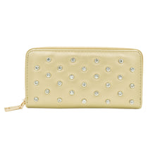Load image into Gallery viewer, Women&#39;s Crystal Rhinestone Studded PU Leather Zip Around Wallet
