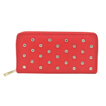 Load image into Gallery viewer, Women's Crystal Rhinestone Studded PU Leather Zip Around Wallet