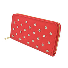 Load image into Gallery viewer, Women's Crystal Rhinestone Studded PU Leather Zip Around Wallet