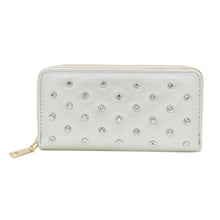 Load image into Gallery viewer, Women's Crystal Rhinestone Studded PU Leather Zip Around Wallet