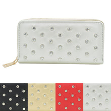 Load image into Gallery viewer, Women's Crystal Rhinestone Studded PU Leather Zip Around Wallet