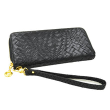 Load image into Gallery viewer, Premium Interlace Pleated PU Leather Zip Around Wallet Wristlet