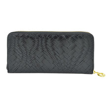 Load image into Gallery viewer, Premium Interlace Pleated PU Leather Zip Around Wallet Wristlet
