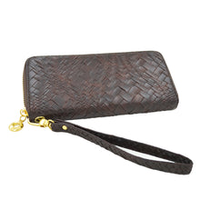 Load image into Gallery viewer, Premium Interlace Pleated PU Leather Zip Around Wallet Wristlet