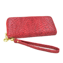 Load image into Gallery viewer, Premium Interlace Pleated PU Leather Zip Around Wallet Wristlet