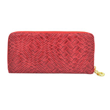 Load image into Gallery viewer, Premium Interlace Pleated PU Leather Zip Around Wallet Wristlet