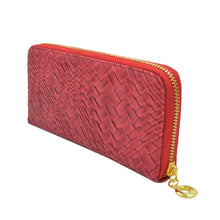 Load image into Gallery viewer, Premium Interlace Pleated PU Leather Zip Around Wallet Wristlet