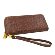 Load image into Gallery viewer, Premium Interlace Pleated PU Leather Zip Around Wallet Wristlet