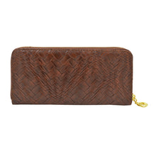 Load image into Gallery viewer, Premium Interlace Pleated PU Leather Zip Around Wallet Wristlet